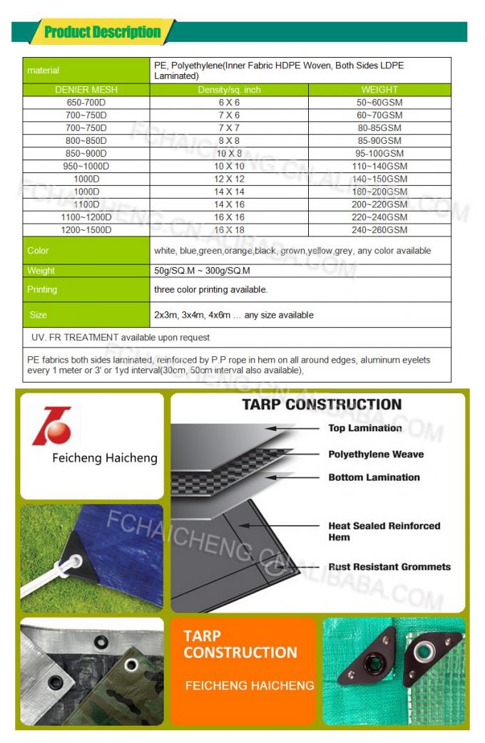 High quailty PVC tarpaulins with aluminum eyelets and PP rope