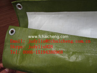 olive green and white pe tarpaulin used outdoor for carwash