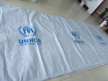 1000D / 12*14 black fiber with white color coating UNHCR tarpaulin sheet, printed logo tar